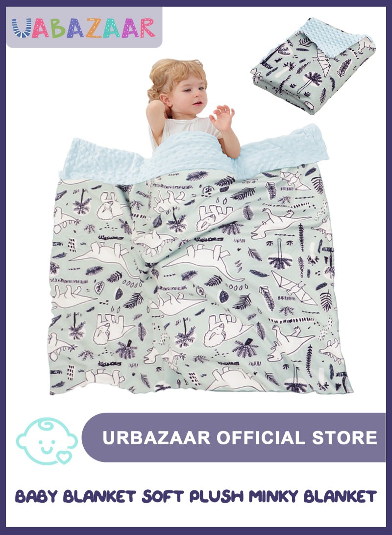 URbazaar Baby Blanket for Boys Girls Super Soft Double Layer with Dotted Backing, Lovely Woodland Animal Design Blanket for Toddler Newborn 30 x 40 Inch(Dinosaur 75x100cm) - Image 1