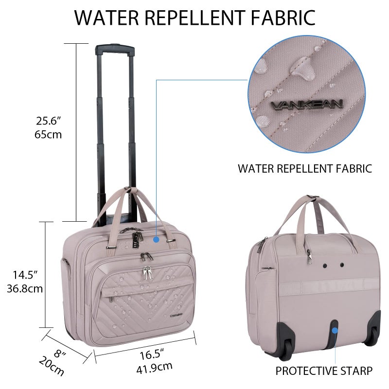 VANKEAN Rolling Laptop Bag Women with Wheels, 15.6 Inch Rolling Briefcase for Women, Water Repellent Overnight Rolling Computer Bag with RFID Pockets for Travel Business Work, Light Dusty Pink - Image 4