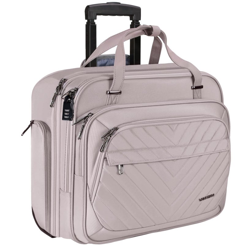 VANKEAN Rolling Laptop Bag Women with Wheels, 15.6 Inch Rolling Briefcase for Women, Water Repellent Overnight Rolling Computer Bag with RFID Pockets for Travel Business Work, Light Dusty Pink - Image 1