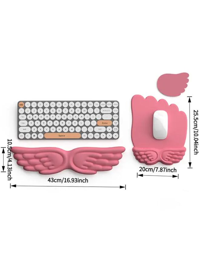 White 3pcs Angel Wings Keyboard Wrist Rest Mouse Pad Set With Memory Foam Non Slip - Image 2
