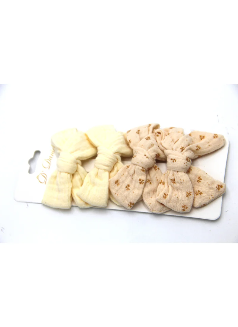 دىدانيالا Adella Ribbon Bow Clip Set For Babies and Girls -  Cream & Beige