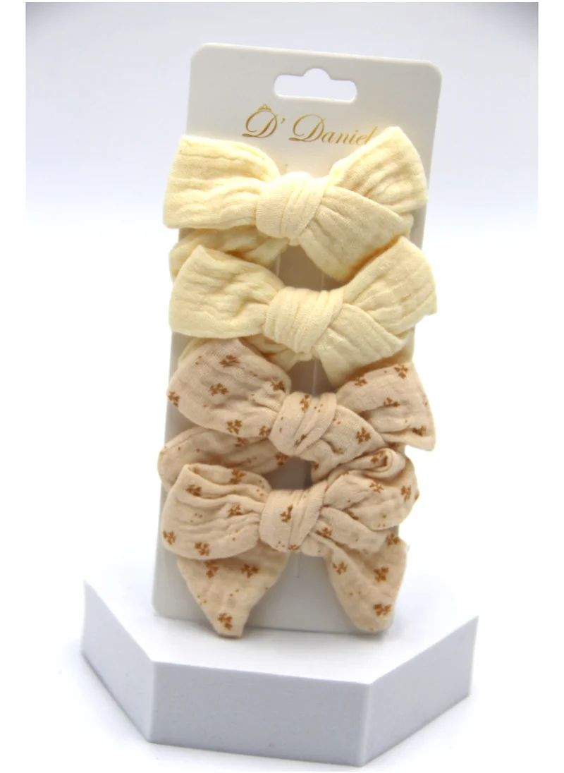 دىدانيالا Adella Ribbon Bow Clip Set For Babies and Girls -  Cream & Beige