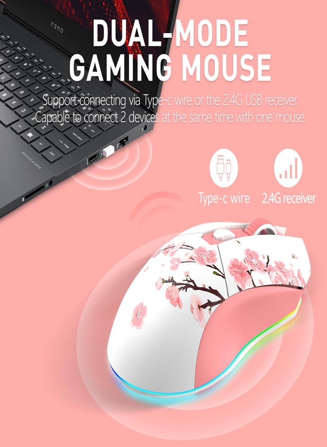 DAREU Sakura Pink Wireless Gaming Mouse with Charging Dock Rechargeable RGB,12K DPI,6 Programmable Buttons High-Precision Sensor [300IPS] [1000Hz] for PC Notebook Mac - Image 3