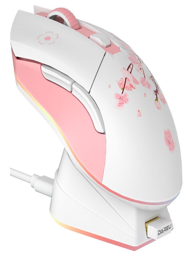 DAREU Sakura Pink Wireless Gaming Mouse with Charging Dock Rechargeable RGB,12K DPI,6 Programmable Buttons High-Precision Sensor [300IPS] [1000Hz] for PC Notebook Mac - Image 1