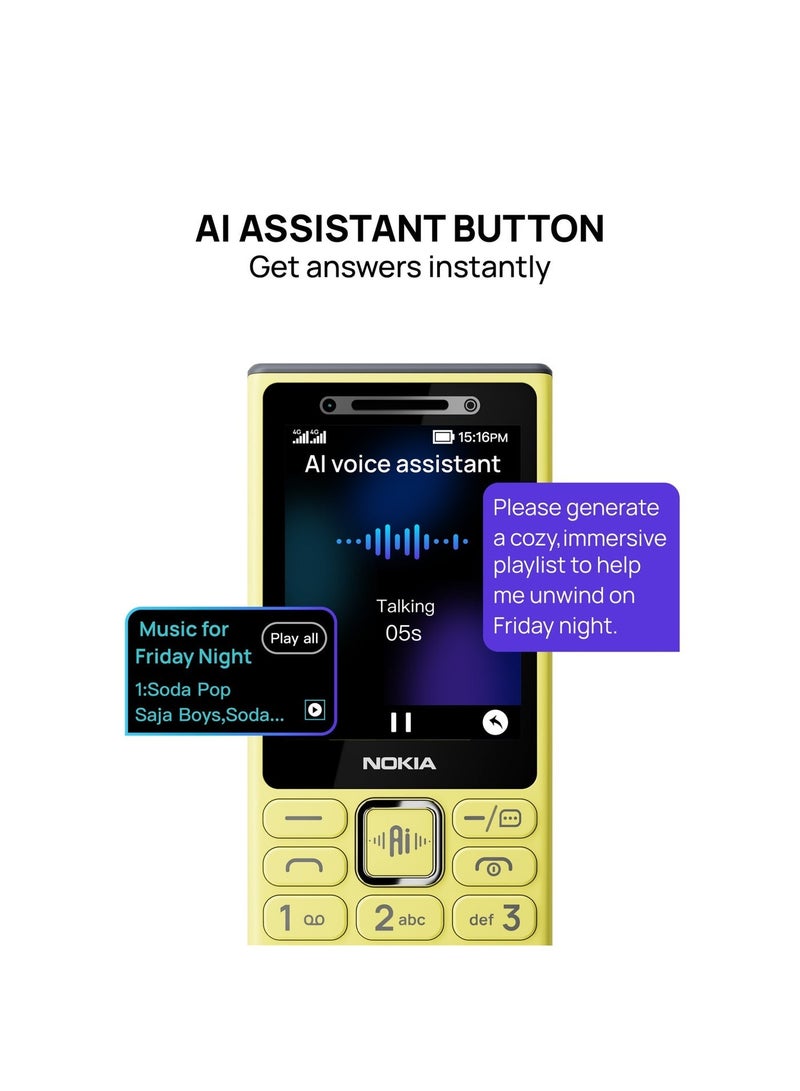 نوكيا 200 ثنائي الشريحة، أصفر، 64 ميجابايت من ذاكرة الوصول العشوائي، 128 ميجابايت، 4G - إصدار الشرق الأوسط - Image 3