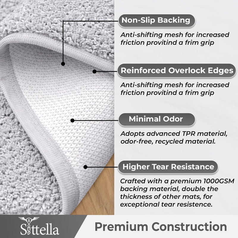 SITTELLA® Pack of 2 Premium 2000 GSM Microfiber Bathroom Mats (60x40 cm) | Ultra Soft Plush Bath Rug | Anti-Skid Backing | Super Water Absorbent & Quick Dry | Washable Bath Mat for Shower| Light-Grey - Image 3