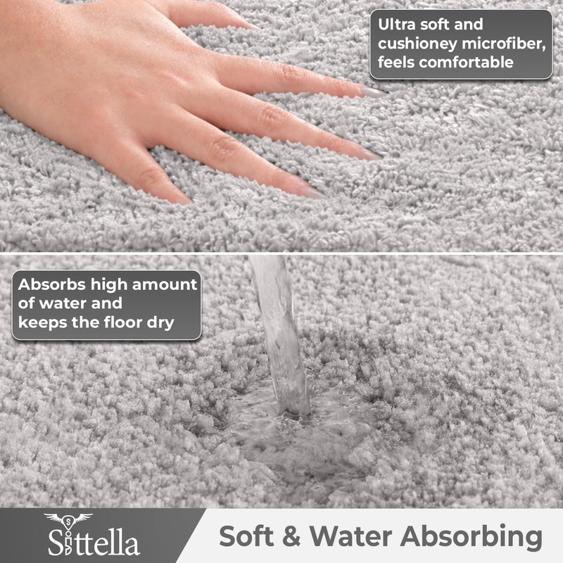 SITTELLA® Pack of 2 Premium 2000 GSM Microfiber Bathroom Mats (60x40 cm) | Ultra Soft Plush Bath Rug | Anti-Skid Backing | Super Water Absorbent & Quick Dry | Washable Bath Mat for Shower| Light-Grey - Image 5