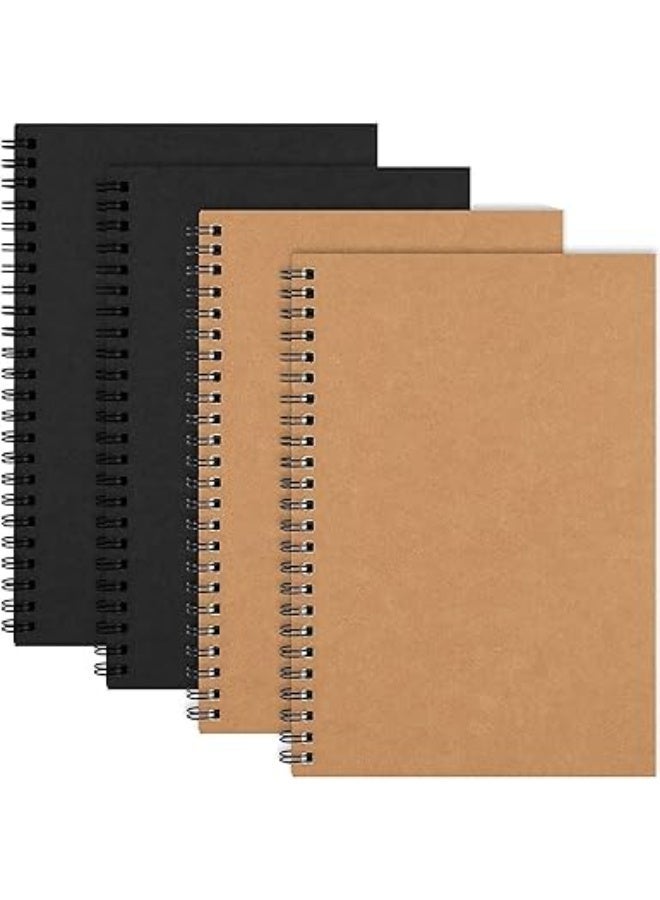 كشكول سلك حلزوني مقاس A5 من كاستويف، دفتر يوميات عادي، دفتر ملاحظات بغلاف ناعم، 50 ورقة، 100 صفحة، ورق مسطر، 13 سم × 20 سم، مناسب لمستلزمات المكتب والمدرسة، 4 قطع - Image 1