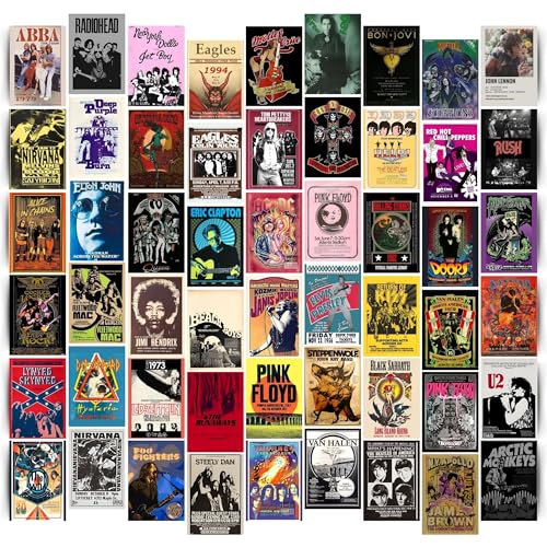 Posters Inc Paper Pack Of 54 Rock Band Vintage Stickers For Bedroom,Music Poster For Wall,Collection Of World Tour Concert Light Show Photos Of Favourite Idol,4 * 6 Inch Not Framed,Glue Dots Included - Image 1