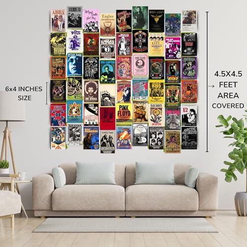 Posters Inc Paper Pack Of 54 Rock Band Vintage Stickers For Bedroom,Music Poster For Wall,Collection Of World Tour Concert Light Show Photos Of Favourite Idol,4 * 6 Inch Not Framed,Glue Dots Included - Image 3