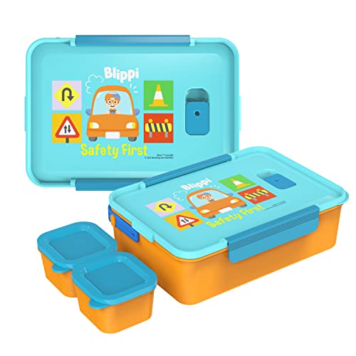 Zak Designs Blippi Reusable Plastic Bento Box with Leak-Proof Seal, Carrying Handle, Microwave Steam Vent, and Individual Containers for Kids' Packed Lunch (3-Piece Set) - Image 2
