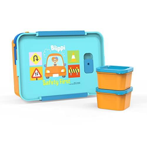 Zak Designs Blippi Reusable Plastic Bento Box with Leak-Proof Seal, Carrying Handle, Microwave Steam Vent, and Individual Containers for Kids' Packed Lunch (3-Piece Set) - Image 1