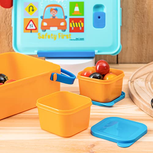 Zak Designs Blippi Reusable Plastic Bento Box with Leak-Proof Seal, Carrying Handle, Microwave Steam Vent, and Individual Containers for Kids' Packed Lunch (3-Piece Set) - Image 4