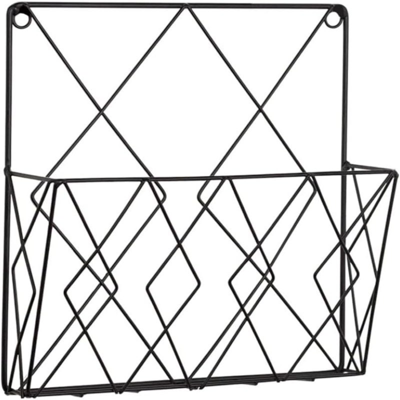 Wall-Mounted Magazine Rack: Black Iron Storage Organizer - Secure Stable Installation Spacious Capacity for Home Office Living Room - Image 1