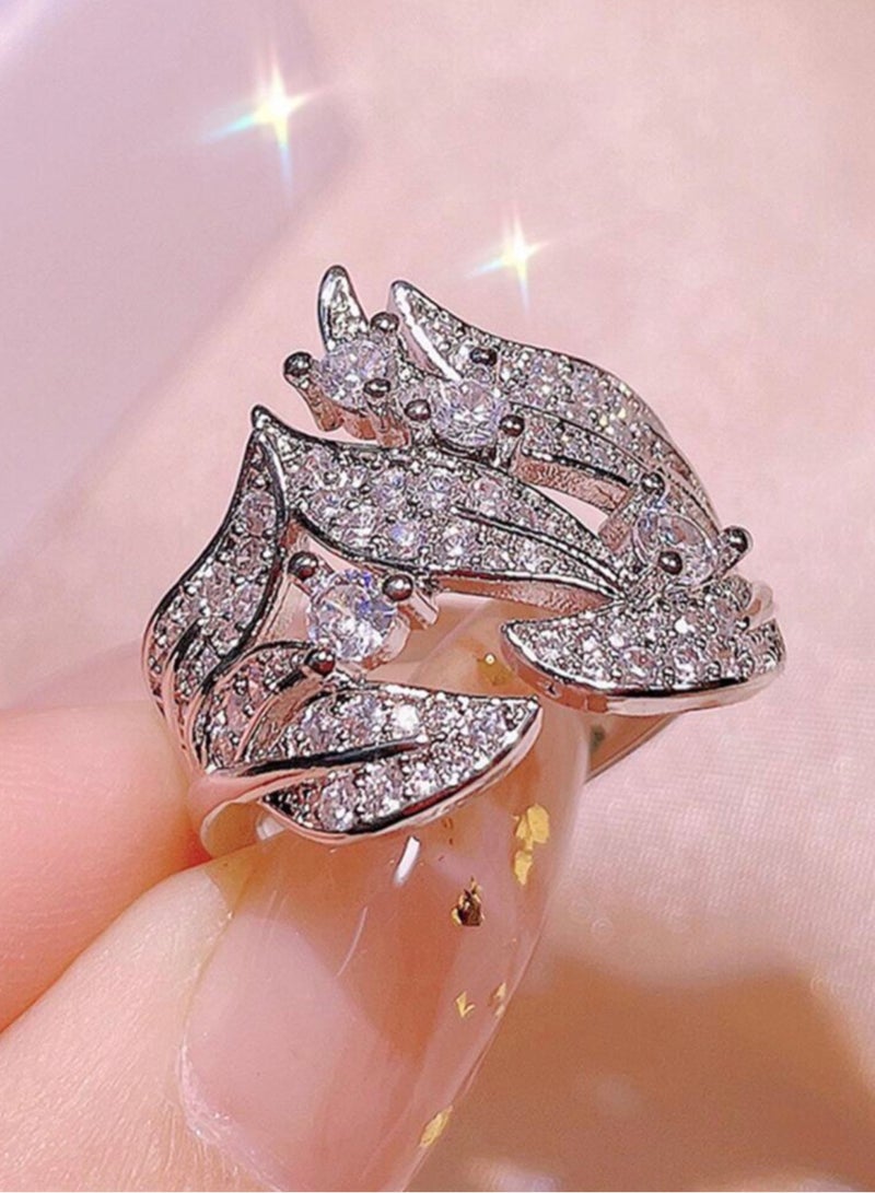 نون-شى خاتم نسائي أنيق وعالي الجودة مطلي باللون الفضي ومرصع بالزركون مقاس 7 - Image 4