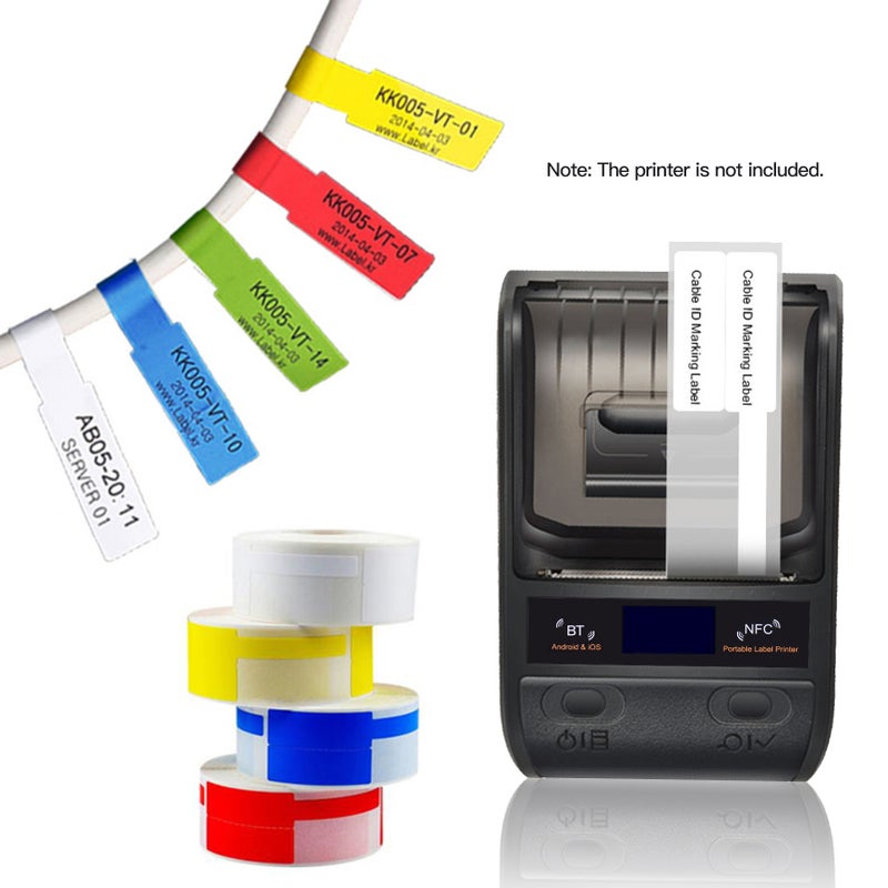 ورق ملصقات طابع حركي ذات لاصق لملصقات الكابلات، مقاوم للماء والزيوت والتمزيق، لاستخدامها مع الكابلات والأسلاك والمجوهرات، لجهاز صنع الملصقات الطابع الحركي من سلسلة DP23، لفة واحدة - Image 2