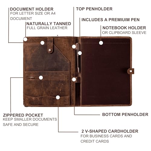 NomadCraftsCo. Leather Portfolio, Leather Binder with Pen, Leather Portfolio for Men and Women, Leather Padfolio, Leather Folder, Portfolio Binder, Business Portfolio Men and Women - Image 5