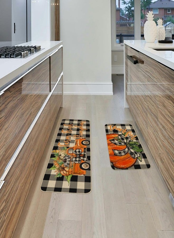 ARKENY Pumpkin Truck Fall Kitchen Rugs Set of 2, Black and White Plaid Seasonal Decorative Kitchen Mats for Floor,Autumn Thanksgiving Non-Slip Absorbent Rug and Door Mats-17x29 and 17x47 Inch-AKM079 - Image 5