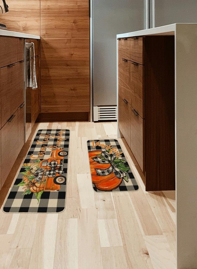 ARKENY Pumpkin Truck Fall Kitchen Rugs Set of 2, Black and White Plaid Seasonal Decorative Kitchen Mats for Floor,Autumn Thanksgiving Non-Slip Absorbent Rug and Door Mats-17x29 and 17x47 Inch-AKM079 - Image 3