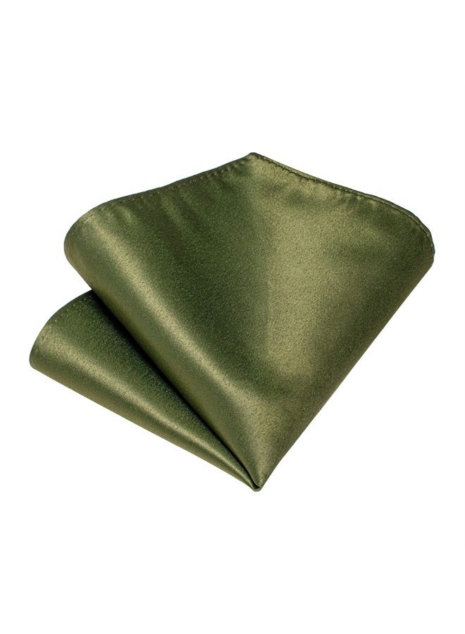 DiBanGu Olive Green Ties for Men Solid Silk Green Necktie With Cufflinks and Pocket Square Sets Party Wedding Business - Image 4