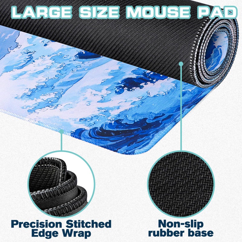 Yuhijoy Mouse Pad Gaming - Desk Mat for Keyboard and Mouse - Kanagawa Cartoon Large Mouse Pads for Desk, Japanese Wave Gaming Mousepad (31.5" X 11.8") with Non-Slip Base for Game, Office and Home - Image 2