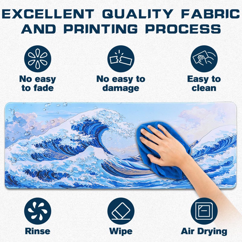 Yuhijoy Mouse Pad Gaming - Desk Mat for Keyboard and Mouse - Kanagawa Cartoon Large Mouse Pads for Desk, Japanese Wave Gaming Mousepad (31.5" X 11.8") with Non-Slip Base for Game, Office and Home - Image 3
