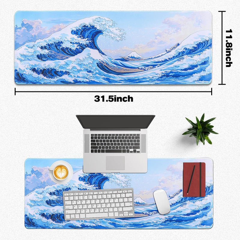 Yuhijoy Mouse Pad Gaming - Desk Mat for Keyboard and Mouse - Kanagawa Cartoon Large Mouse Pads for Desk, Japanese Wave Gaming Mousepad (31.5" X 11.8") with Non-Slip Base for Game, Office and Home - Image 5