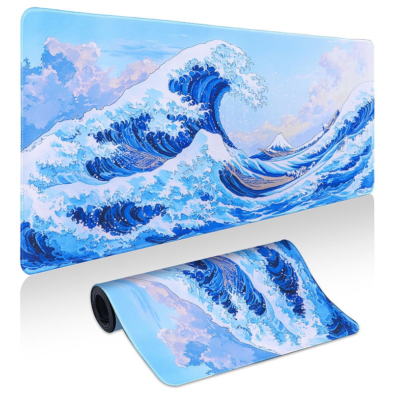 Yuhijoy Mouse Pad Gaming - Desk Mat for Keyboard and Mouse - Kanagawa Cartoon Large Mouse Pads for Desk, Japanese Wave Gaming Mousepad (31.5" X 11.8") with Non-Slip Base for Game, Office and Home - Image 1