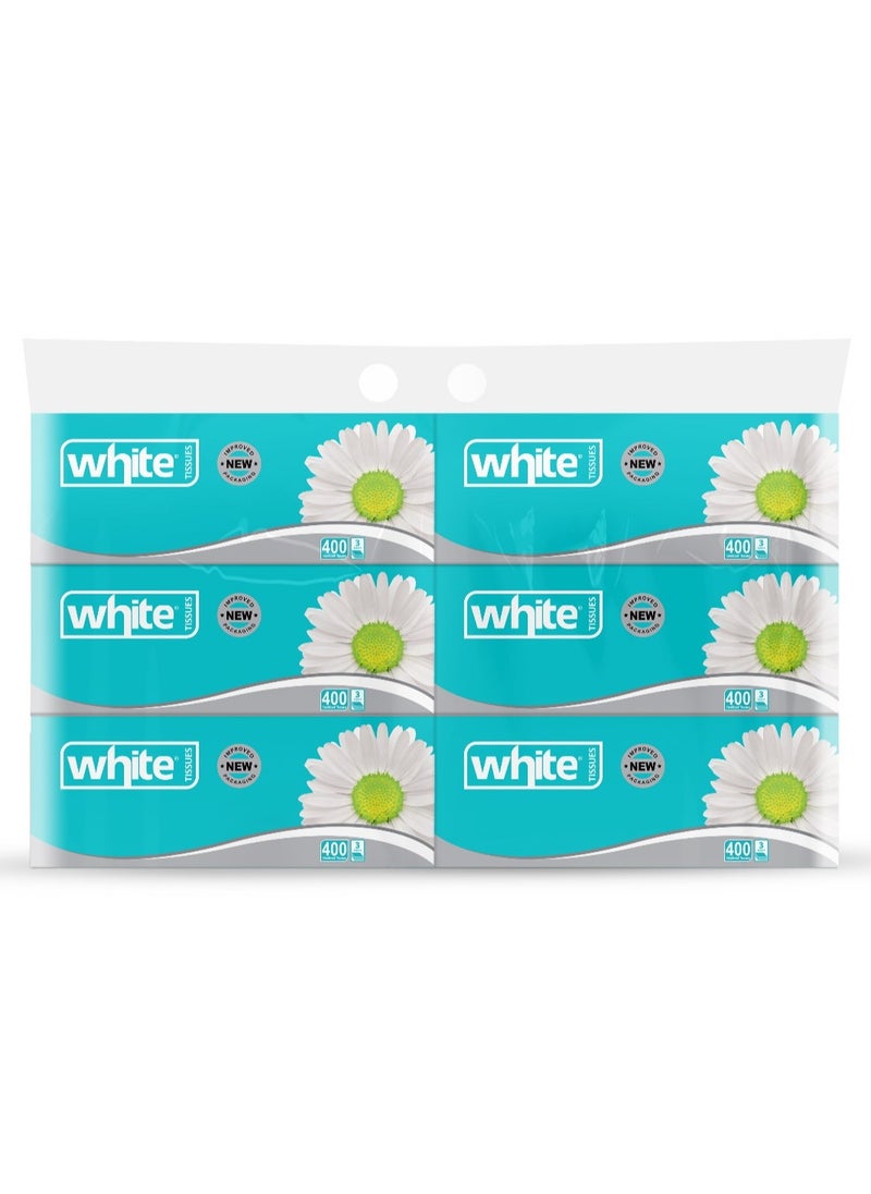 White Facial 400 Tissues Medium 3 Ply - Pack of 6 