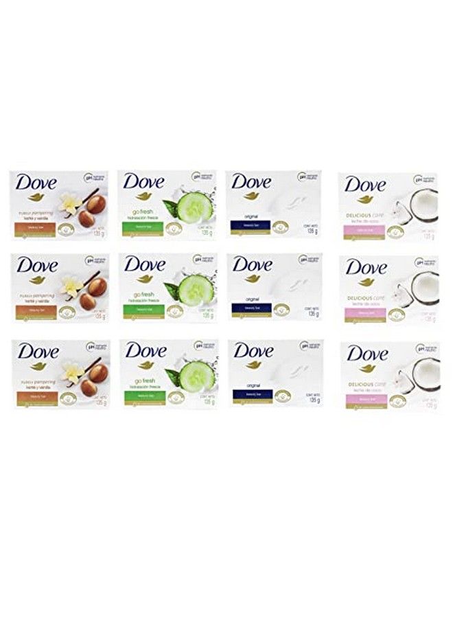 Dove Beauty Bar Soap Variety Pack Of 12 Go Fresh Shea Butter Coconut Milk White  135G - Image 1