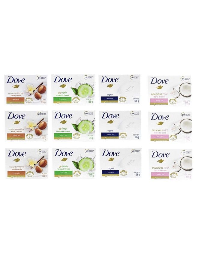 Dove Beauty Bar Soap Variety Pack Of 12 Go Fresh Shea Butter Coconut Milk White  135G - Image 2