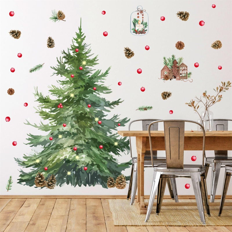kokolap Large Pine Tree Wall Stickers Watercolor Christmas Tree Wall Decals Peel and Stick Removable Evergreen Trees Decal Winter Merry Christmas Art Murals for Living Room Kitchen Gift Xmas Party Supplies - Image 2