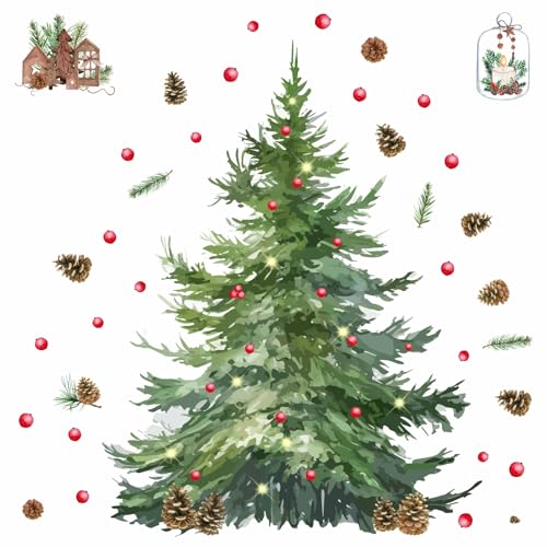 kokolap Large Pine Tree Wall Stickers Watercolor Christmas Tree Wall Decals Peel and Stick Removable Evergreen Trees Decal Winter Merry Christmas Art Murals for Living Room Kitchen Gift Xmas Party Supplies - Image 3