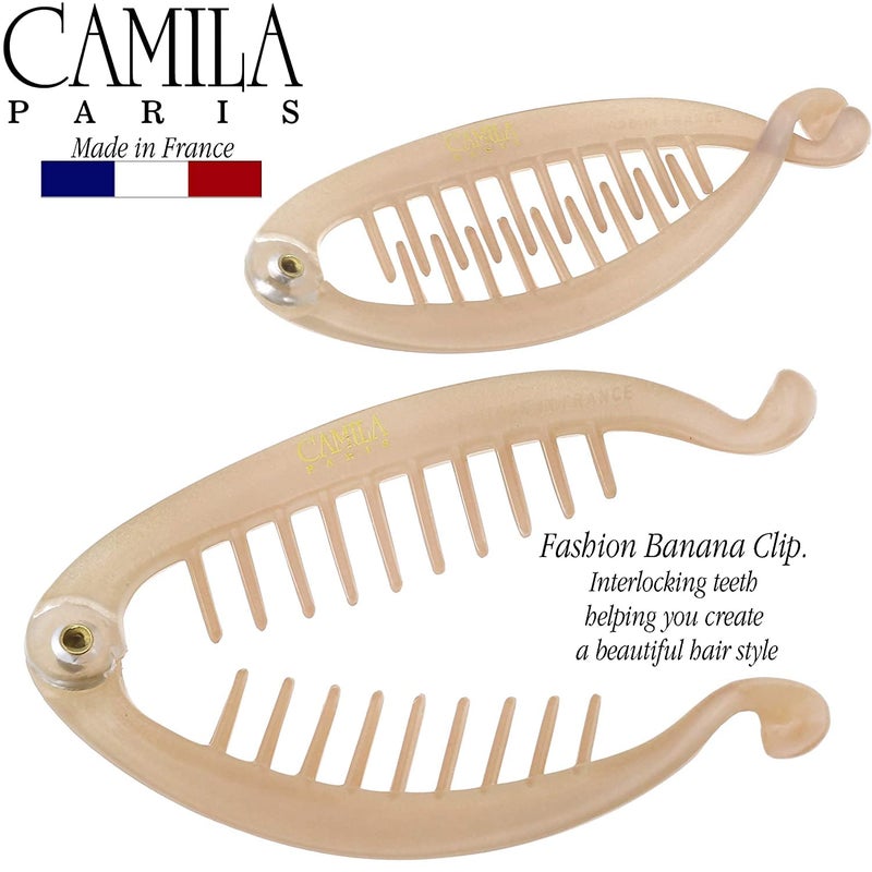 Camila Paris CP2207 2 Pack French Extra Small Banana Clip Hair Comb for Fine Hair Classic Banana Clips Hair for Thin Hair Ponytail Holder Interlocking Styling Clips for Women. Made in France - Image 3
