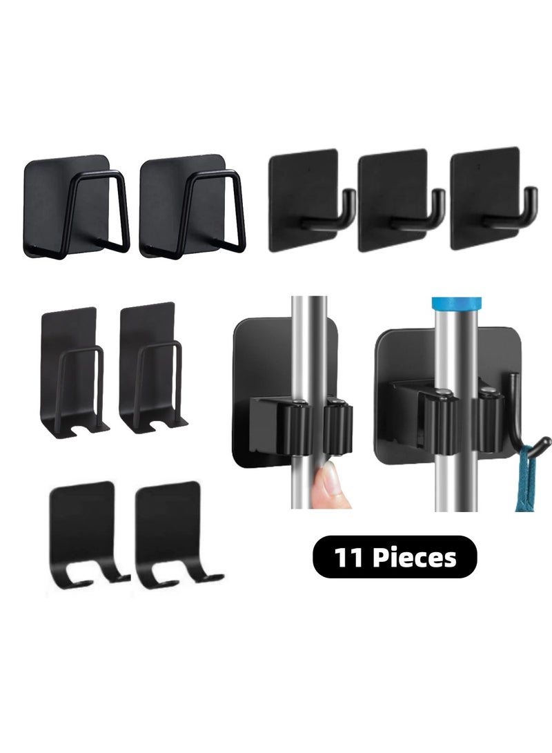 Mmmon 11 Pack Adhesive Hooks, 6 Different Types of Hooks set, for Hanging Towels, Loofah, Coat, Hat (Black) - Image 1
