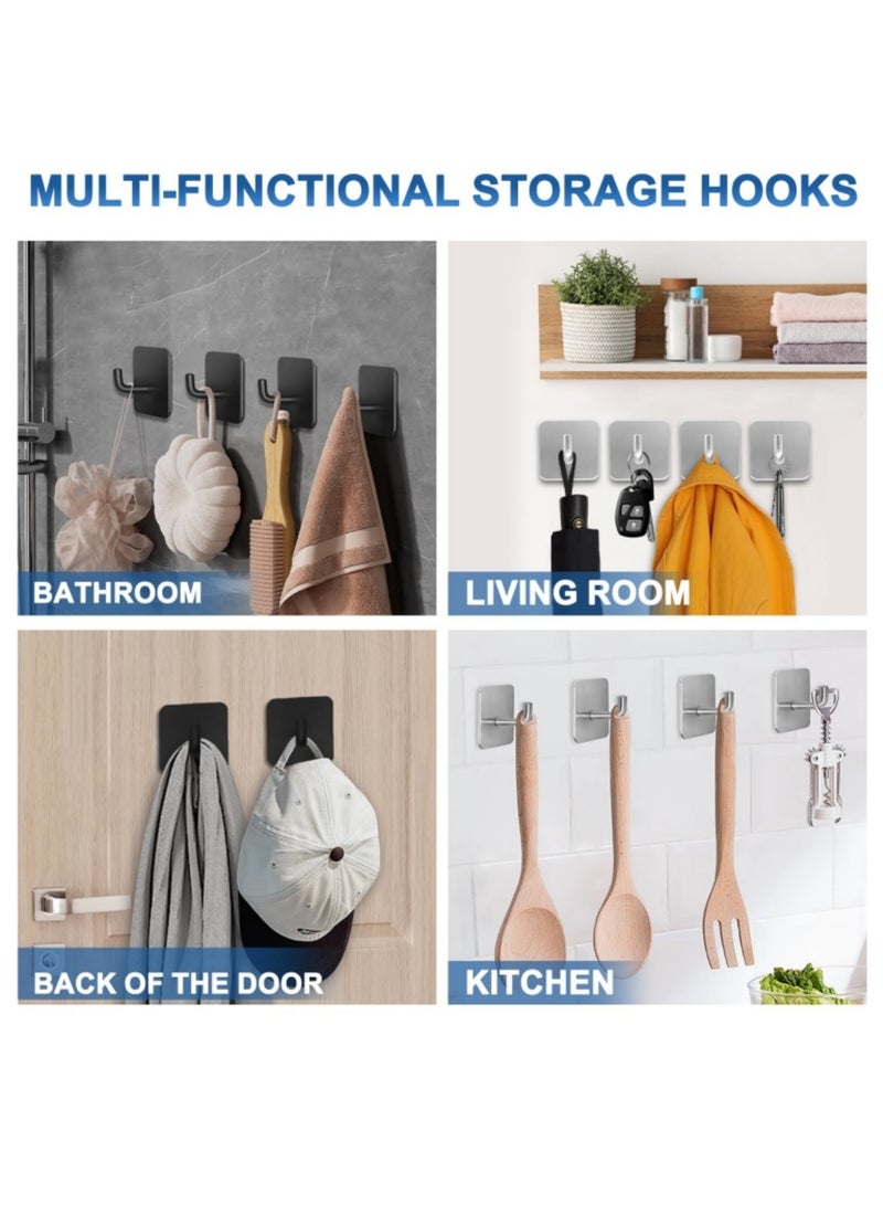 Mmmon 11 Pack Adhesive Hooks, 6 Different Types of Hooks set, for Hanging Towels, Loofah, Coat, Hat (Black) - Image 4