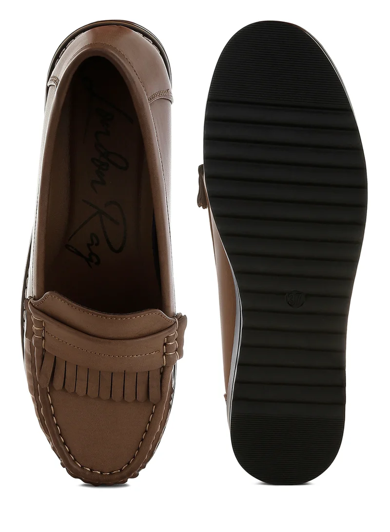 London Rag Fringed Nubuck Loafers in Taupe