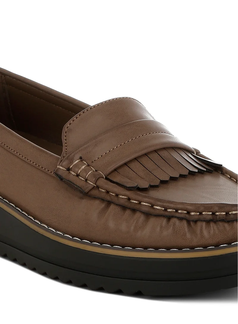 London Rag Fringed Nubuck Loafers in Taupe