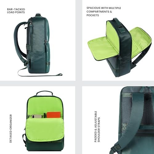 Gear Elevate Faux Leather 20L Water Resistant Anti-Theft 4 Compartment Backpack/Laptop Bag/Office Bag With Raincover For Men/Women (Green) - Image 3