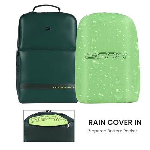 Gear Elevate Faux Leather 20L Water Resistant Anti-Theft 4 Compartment Backpack/Laptop Bag/Office Bag With Raincover For Men/Women (Green) - Image 4