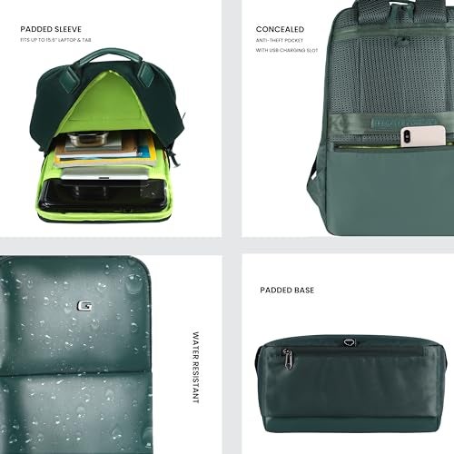 Gear Elevate Faux Leather 20L Water Resistant Anti-Theft 4 Compartment Backpack/Laptop Bag/Office Bag With Raincover For Men/Women (Green) - Image 2