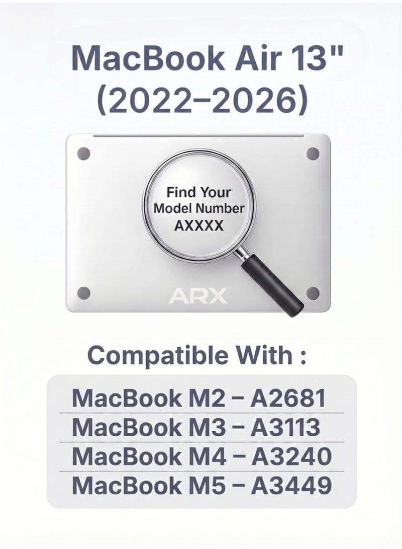 ARX MacBook Air 13 Inch Case (2022–2026) – Compatible with M2 A2681, M3 A3113, M4 A3240, M5 A3449 – Laptop Protective Hard Shell Cover, Smooth Shiny, Crystal Clear - Image 2