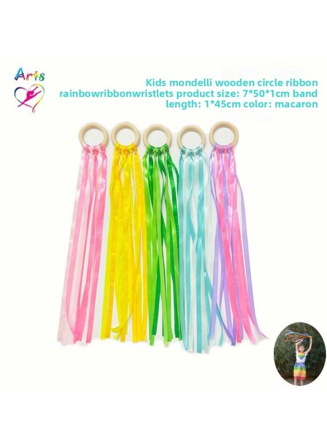 Children Monterey Shuttle Wooden Circle Ribbon Bell Rainbow Circle Educational Toys Wooden Toys Molar Circle Wooden Ring-Color:Macaron Two-color Bell (green)  - Image 4