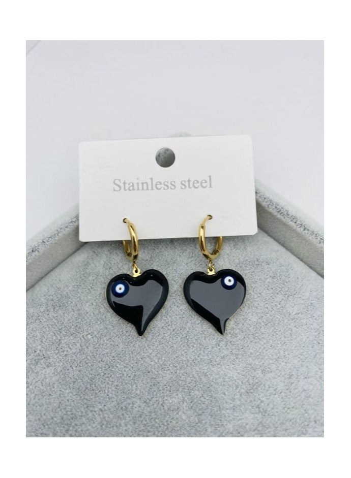 Black Heart Stainless Steel Golden Earring