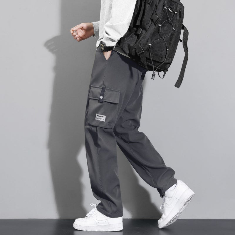 Mens Casual Loose Fit Cargo Pants Black Grey - Image 1