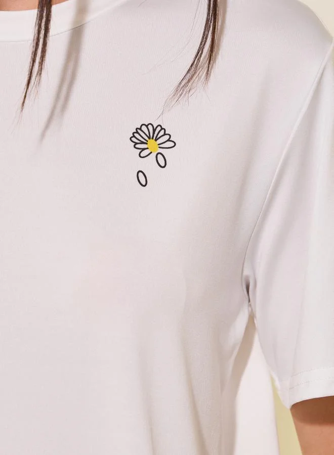 Take Two Women White Slogan Print Round Neck Regular Fit T-Shirt