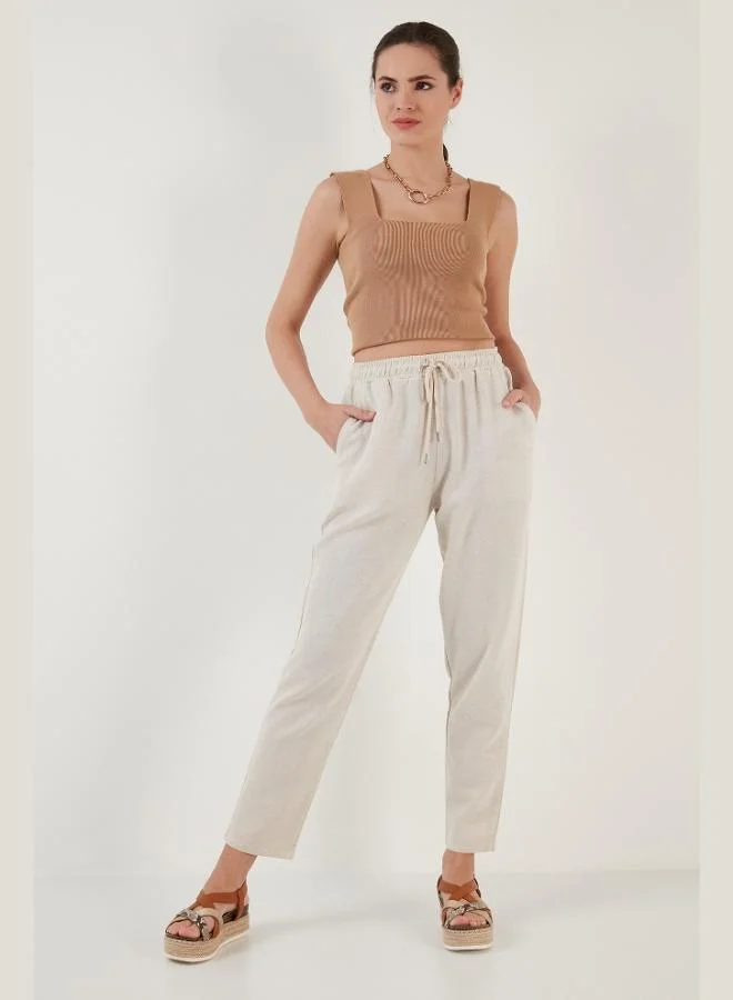 ليلا بنطلون نسائي قطن وكتان بخصر عالٍ وقصة مريحة وجيوب