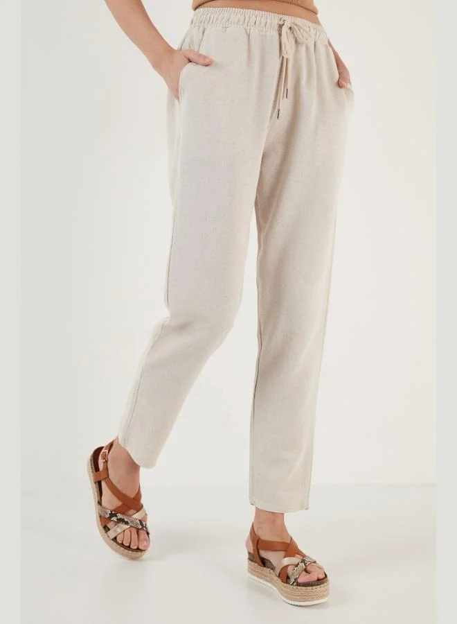 Lela  Lela Cotton and Linen Blend High Waist Relaxed Fit Pocket Trousers Women's PANTS 5865019 for Women | Best Price UAE