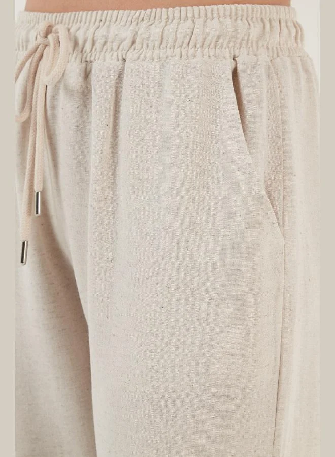 Lela  Lela Cotton and Linen Blend High Waist Relaxed Fit Pocket Trousers Women's PANTS 5865019 for Women | Best Price UAE