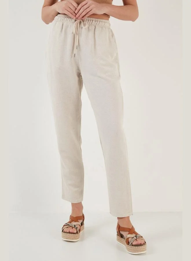 Lela  Lela Cotton and Linen Blend High Waist Relaxed Fit Pocket Trousers Women's PANTS 5865019 for Women | Best Price UAE